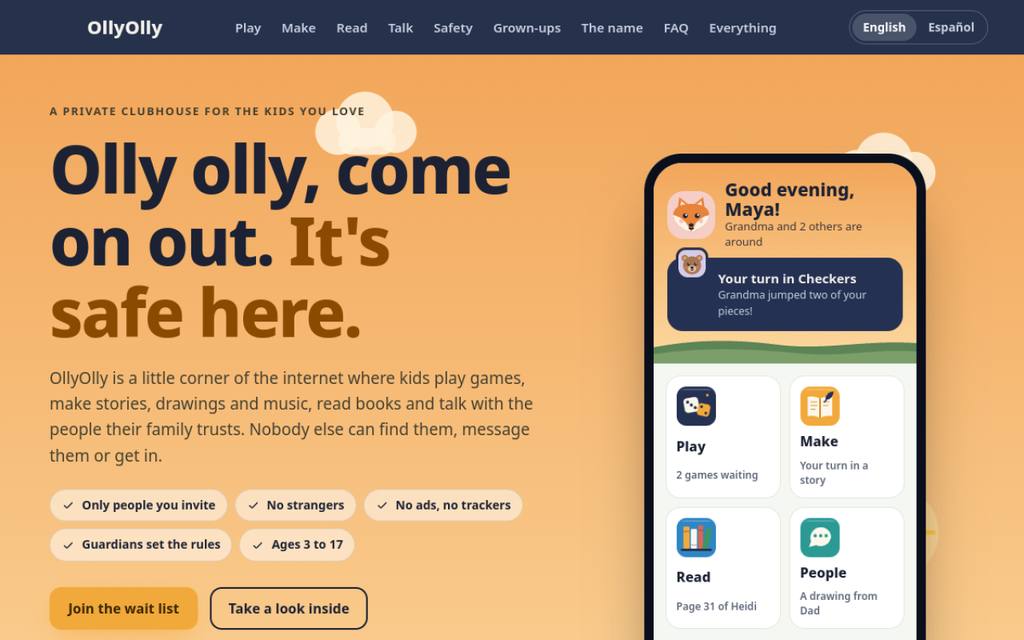 Screenshot of the OllyOlly homepage